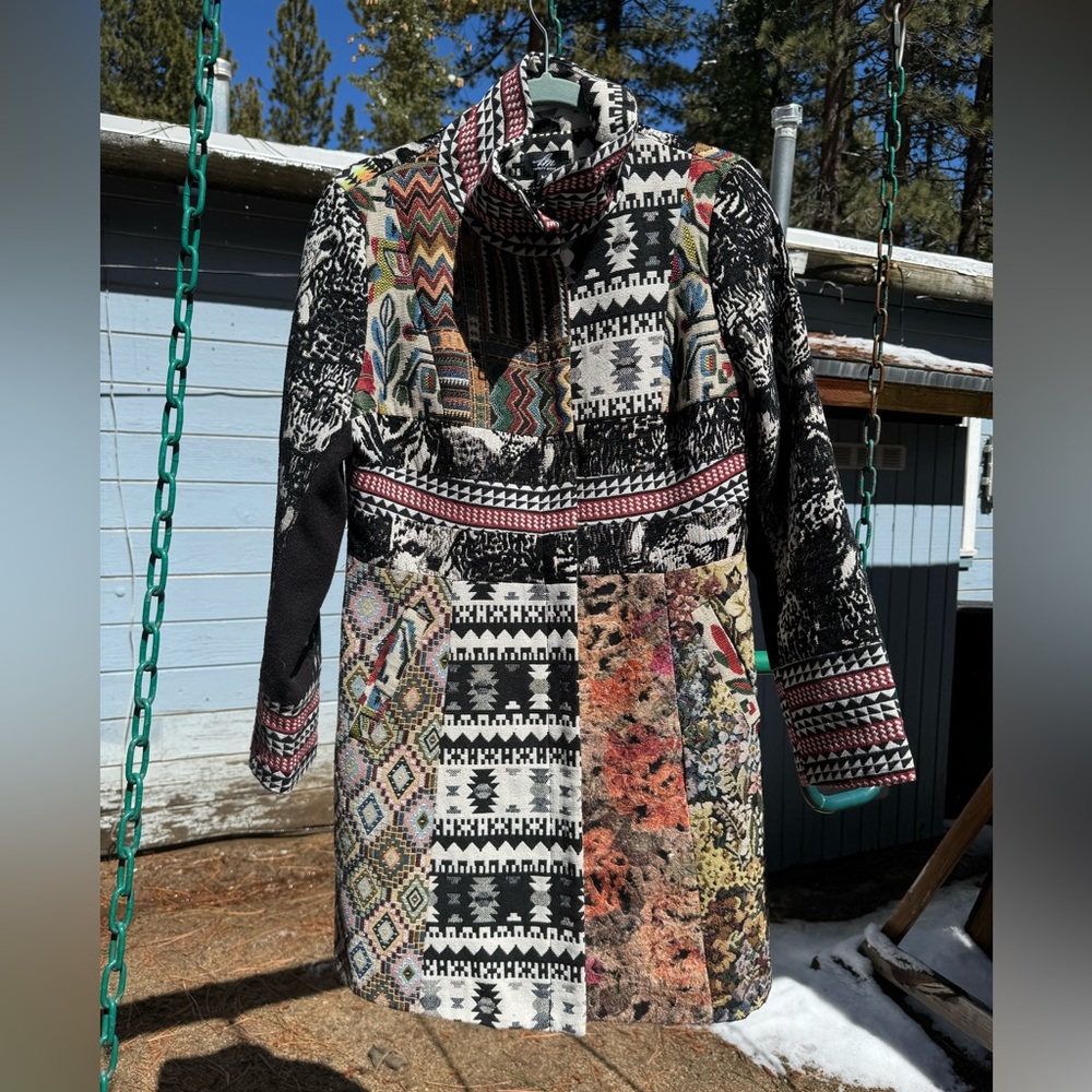 London Muse Multi Patterned Animal Aztec Coat Jacket Duster patchwork